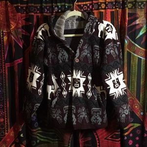 Hooded Alpaca Wool Sweater Medium Button Up